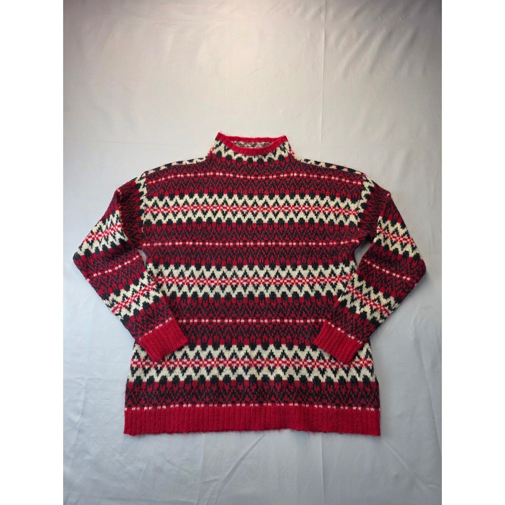 Chaps Womens Small Red Fair Isle Mock Neck Wool Blend Knit Sweater Long Sleeve